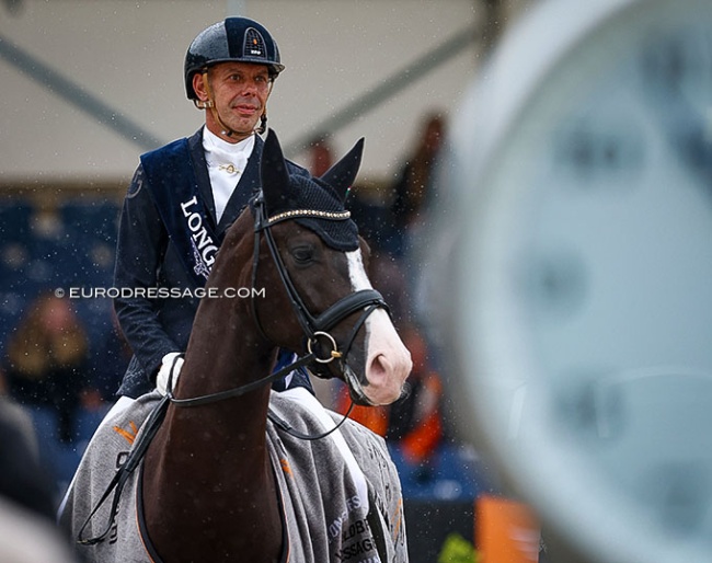 Hans Peter Minderhoud and My Toto win the 6-year old final at the 2023 World Young Horse Championships, sponsored by watch company Longines :: Photo © Astrid Appels