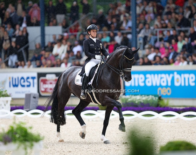 Isabell Werth and Wendy in the drizzling rain during the GP Special at the 2024 CDIO Aachen :: Photo © Astrid Appels