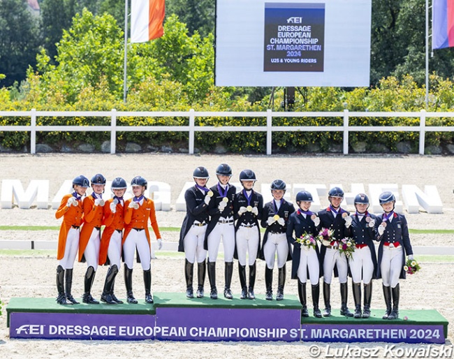 The young riders team podium at the 2024 European YR/U25 Championships :: Photos © Lukasz Kowalski