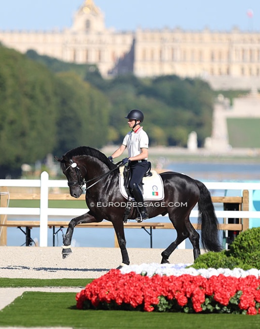 Joao Moreira and Furst Kennedy training in the main stadium at the 2024 Olympic Games :: Photo © Astrid Appels