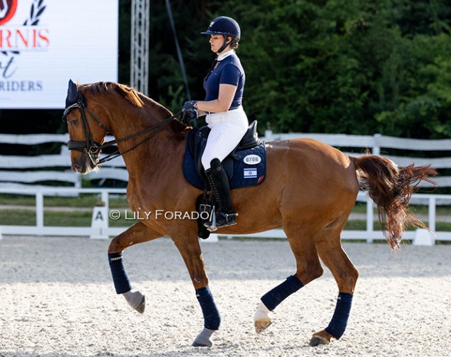 Nicola Ahorner schooling Marshall Bell at the 2023 CDI Pilisjaszfalu :: Photo © Lily Forado