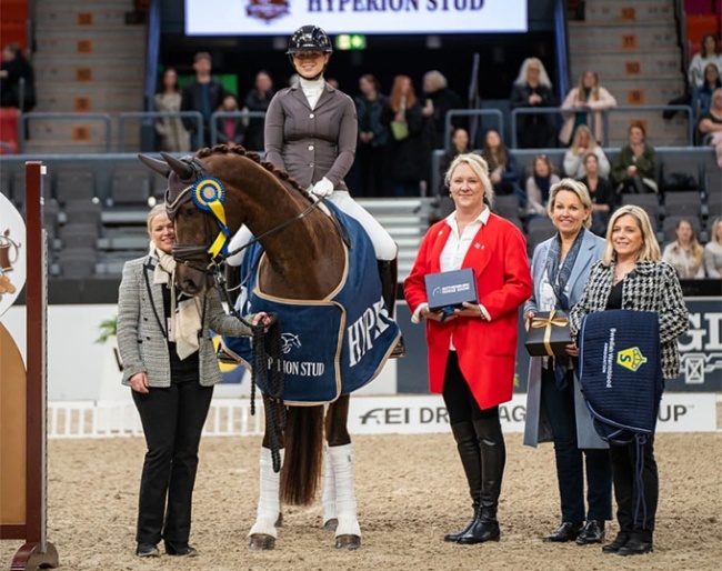 Rider Linnéa Holmgren and Buskhagas Ramayana, the winners of the SWB Breeders Trophy at the 2024 Gothenburg Horse Show :: Photo ©  Michaela Swärd / SWB