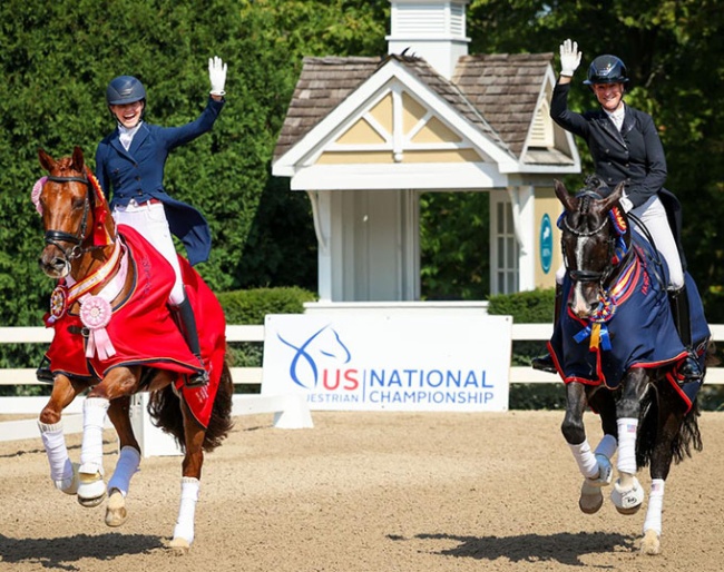 Sarah Mason-Beaty with Kanjer and Sabine Schut-Kery with Gorgeous Latino. ©Leslie Potter/US Equestrian