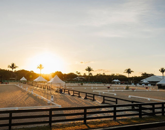 Sunrise over the national arenas at the Global Dressage Festival :: Photo © Lauren Pitylak Equestrian