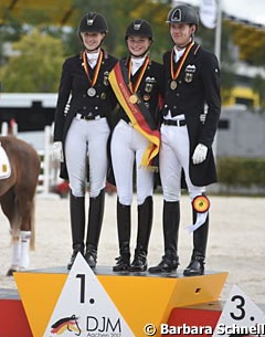 The Young Rider podium at the 2017 German Youth Championships in Aachen: Leonie Richter, Semmieke Rothenberger and Luca Michels on the podium :: Photo © Barbara Schnell