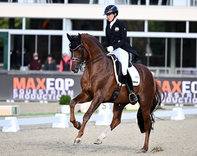 Lisa Müller on the Hanoverian stallion D'Avie at the 2023 CDI Hagen in September :: Photo © Mhisen
