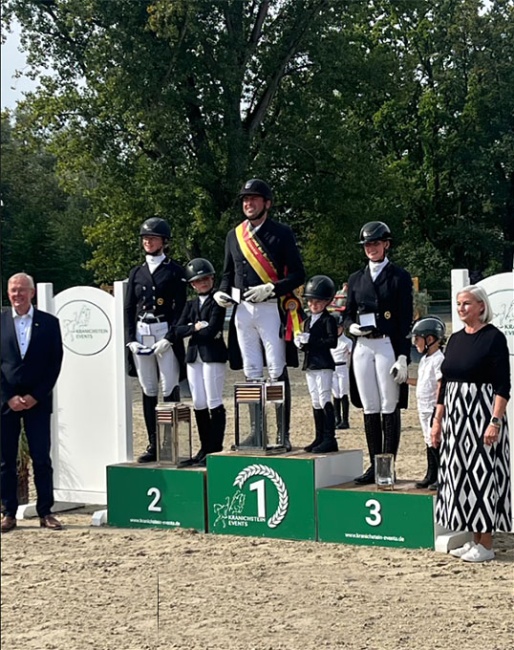 The podium at the 2024 German Professional Dressage Riders Championships: Hesse-Wischerath, Schiergen, Fleischmann