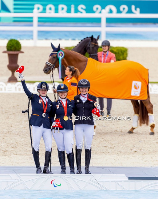 The Grade IV podium with Voets, Haerkens and Niehues at the 2024 Paralympics :: Photos © Hippofoto