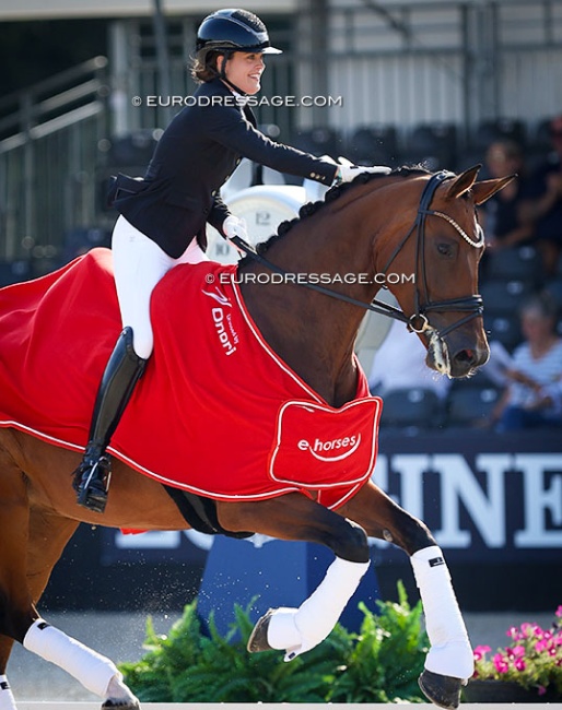 Anne Mette Strandby and Valerie B win the 6-year old preliminary test at the 2024 World Young Horse Championships :: Photo © Astrid Appels 