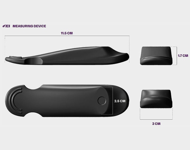 FEI Measuring Device for control of noseband tighness: thickness of 1.7 cm that needs to go through the noseband on the nasal bone
