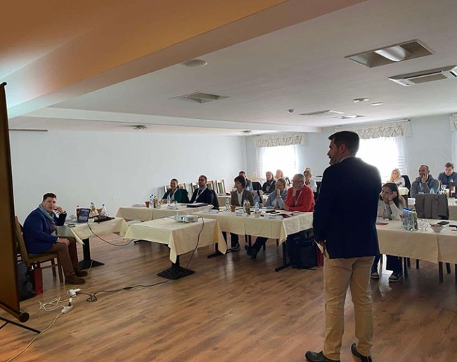 Raphael Saleh and Hans-Christian Matthiesen at the 2024 FEI Young Horse Judges Course and Exam in Radzionkow