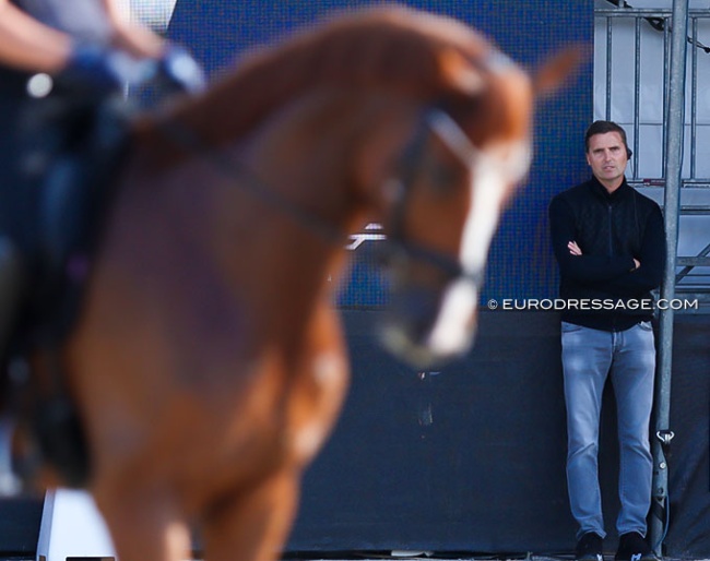 Helgstrand coaching at the 2024 World Young Horse Championships in Ermelo in September :: Photo © Astrid Appels