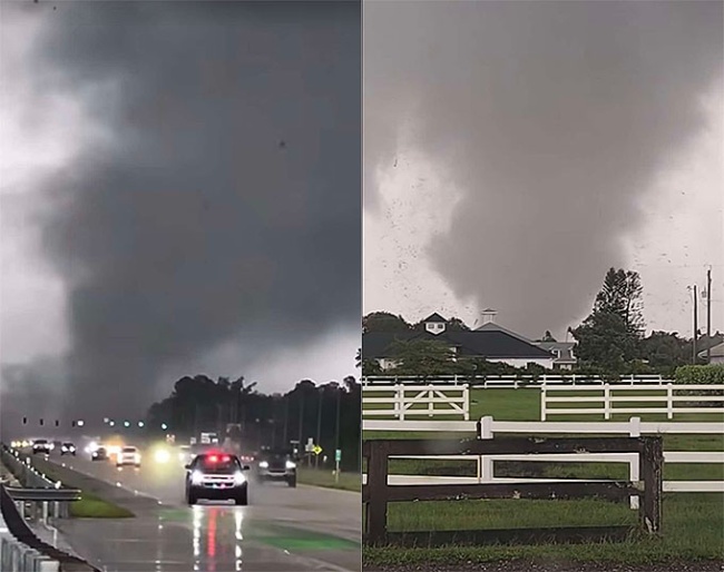 The tornado crossing 441 near Big Blue Trace and heading towards Loxahatchee Groves (left) on 9 October 2024
