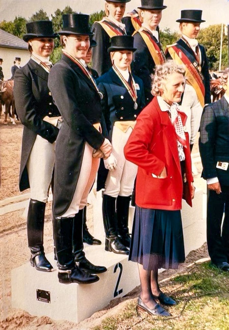 Rosemary Herbert with the silver medal winning British team at the 1986 European Young Riders Championships in Kronberg :: Photo © private