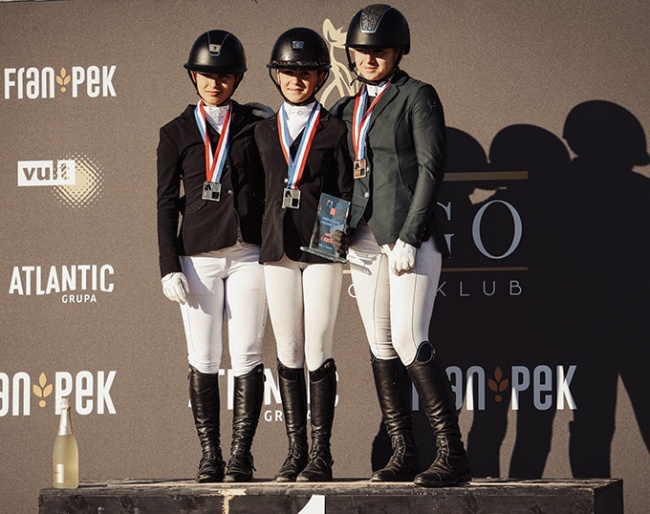 The children's podium with Drazic, Zitkovic, and Vidovic at the 2024 Croatian Dressage Championships :: Photos © Lidija Novković