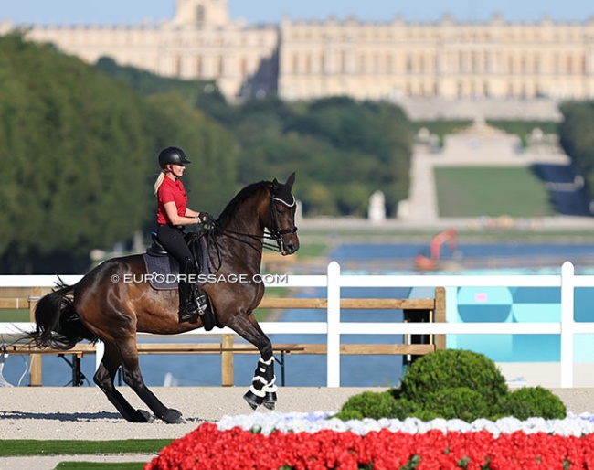 Jessica von Bredow-Werndl and Dalera preparing to win their second Olympic title. The mare was retired from sport straight after the Games :: Photo © Astrid Appels