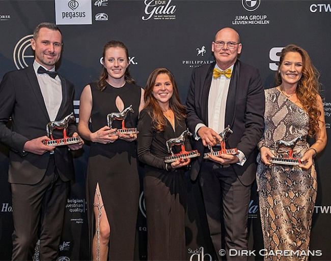 The Belgian dressage team is Team of the Year at the 2025 Equigala. Domien Michiels, Flore de Winne, Charlotte Defalque (reserve), Jeroen van Lent (team captain) and Larissa Pauluis :: Photo © Dirk Caremans