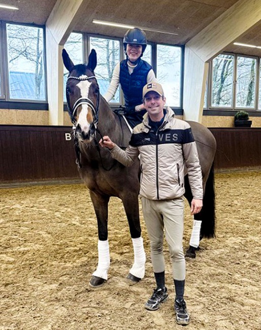 Dennis Fisker with Malaysian Diani Cheng Ni Lee on Aagaardens Lianne at the Randbol Dressage Academy in Denmark :: Photo © private