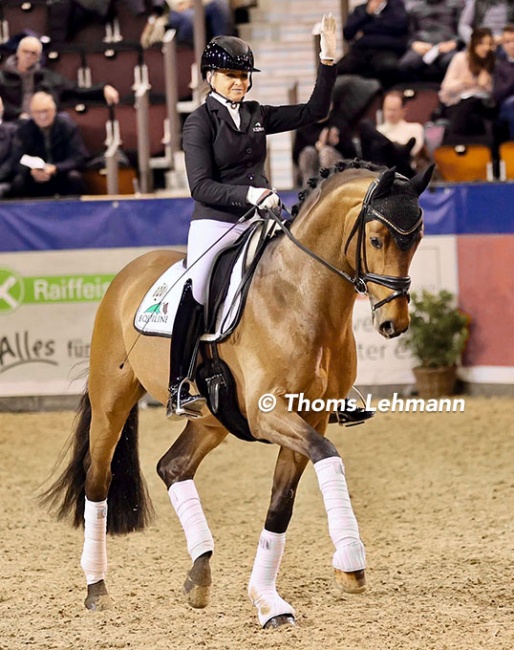 Dorothee Schneider and Etienne at the stallion show held annually Agravis Cup in Munster :: Photo © Thoms Lehmann 