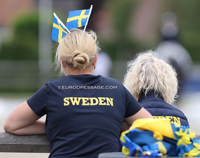 Swedish parents watching their children compete at the 2024 European Pony, Children and Junior Championships in Opglabbeek :: Photo © Astrid Appels