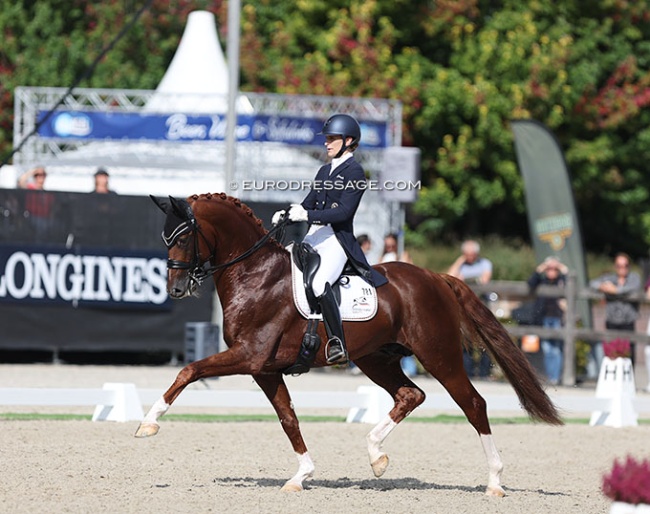 Beatrice Hoffrogge and Destello OLD at the 2022 World Young Horse Championships :: Photo © Astrid Appels