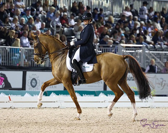 Evelyn Eger on Totem in the 2025 Palm Beach Dressage Derby :: Photo © Sue Stickle