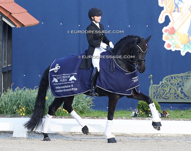 Charlott-Maria Schürmann on Dante’s Pearl win the Louisdor Cup Inter II warm-up round at the 2025 CDI Hagen :: Photo © Astrid Appels