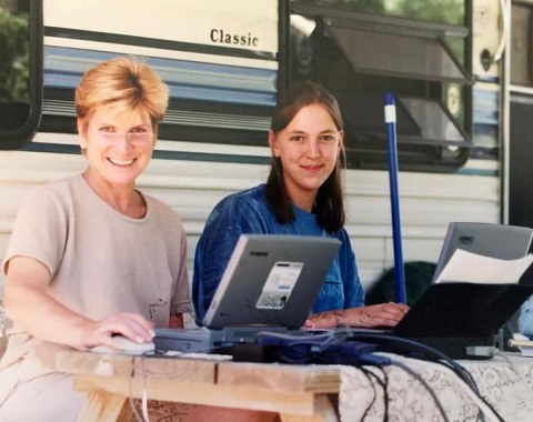 mary Phelps and Astrid Appels working out of Mary's RV at the 1998 North American Young Riders Championships in Parker, CO :: Photo © JJ Hathaway