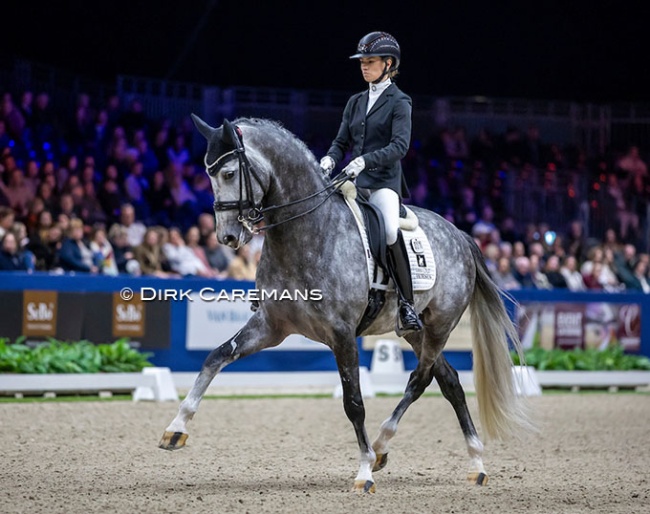 Charlotte Fry and Everest in the 2025 KWPN Stallion Competition Finals in Den Bosch :: Photo © Dirk Caremans