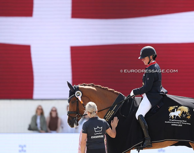 Fiona Bigwood and Quinn G win the 7-year old finals at the 2025 World Young Horse Championships :: Photos © Astrid Appels