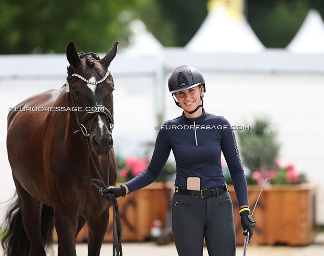 Luca Gartmann and Waterfront Donnie Brasco getting ready for the horse inspection at the 2025 World Young Horse Championships :: Photo © Astrid Appels