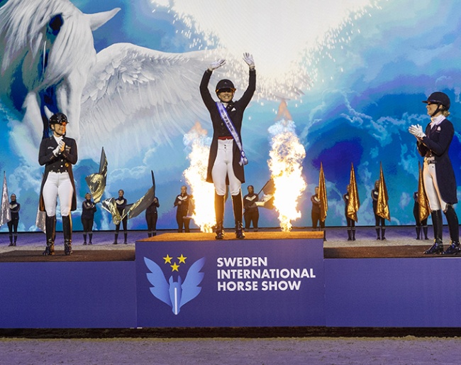 Dufour winning the 2024 edition of the "Top 10" 5* competition at the CDI Stockholm :: Photo © Ronald Thunholm
