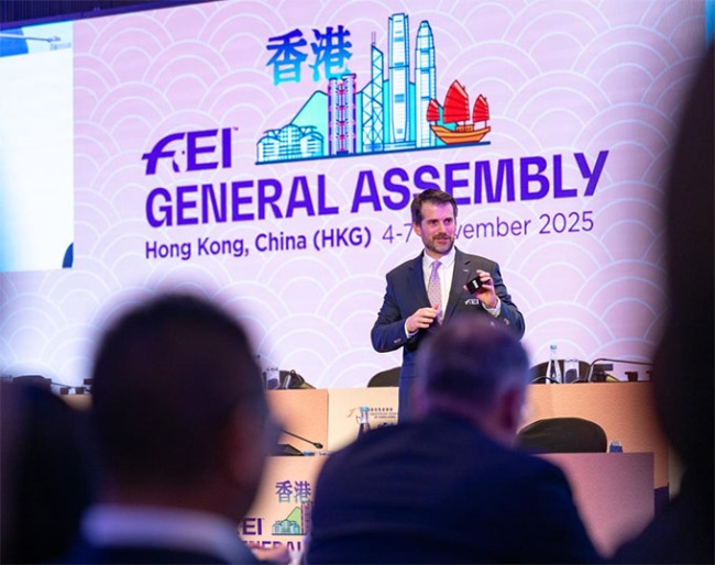 Gaspard Dufour, FEI Director of Technology Operations, during the presentation of Equipass at the FEI GEneral Assembly 2025 in Hong Kong :: © FEI / Shortcut by Jason
