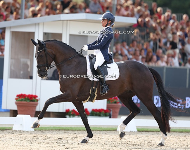Anne Troensegaard and Slangerupgaards Saffron at 2025 World Young Horse Championships :: Photo © Astrid Appels
