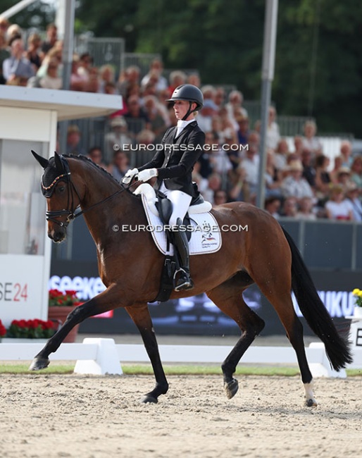 The American owned Felice under Greta Heemsoth at the 2025 World Young Horse Championships :: Photo © Astrid Appels