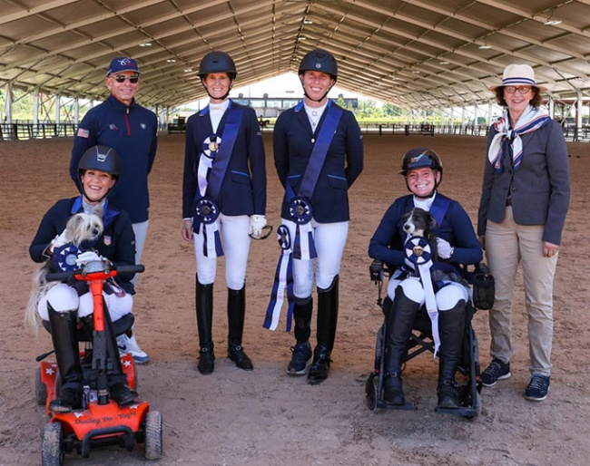 The U.S. Para Dressage Team with Chef d'Equipe and Technical Advisor, Michel Assouline, and FEI Para Dressage judge, Katherine Lucheschi (ITA) (©US Equestrian)